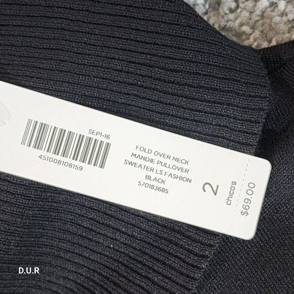 NWT CHICO'S Mandie Black Pullover Off The Shoulder Sweater Top Size 2 Reg $69 - Picture 3 of 9